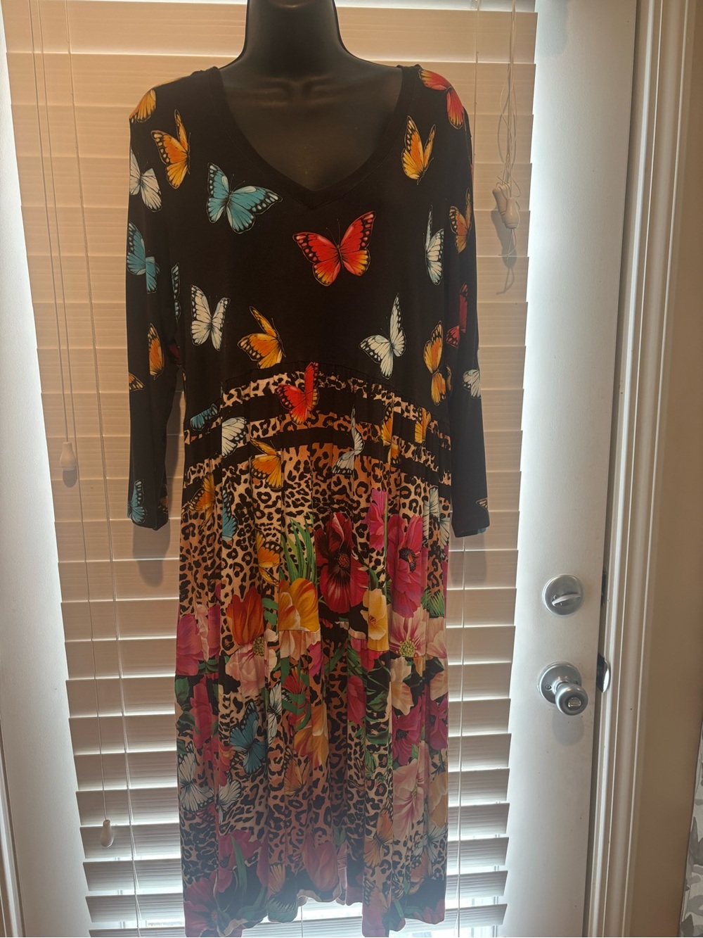 Black Butterfly & Floral Print Johnny Was Long Dress